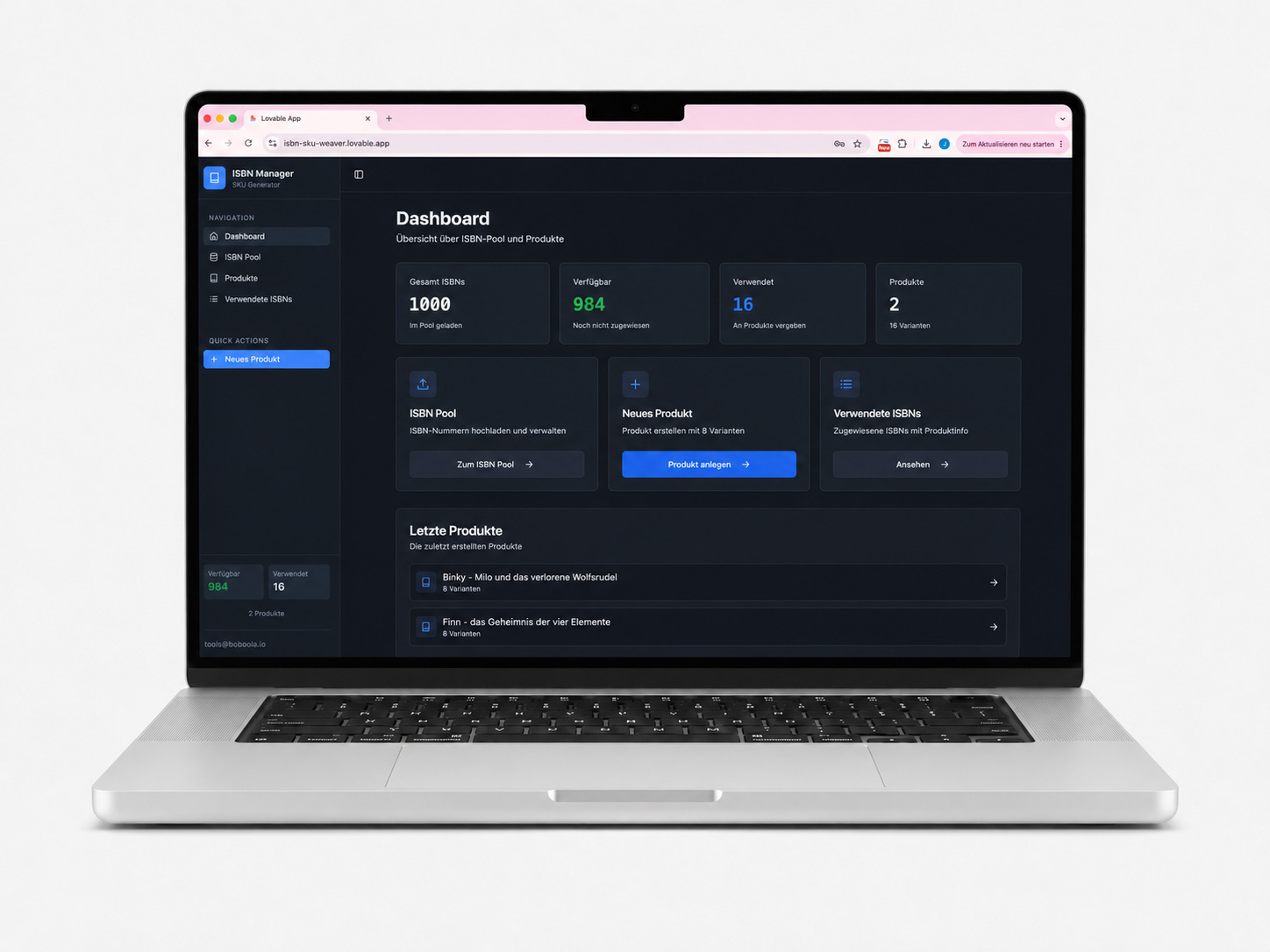 Produktions-App — ISBN Manager Dashboard