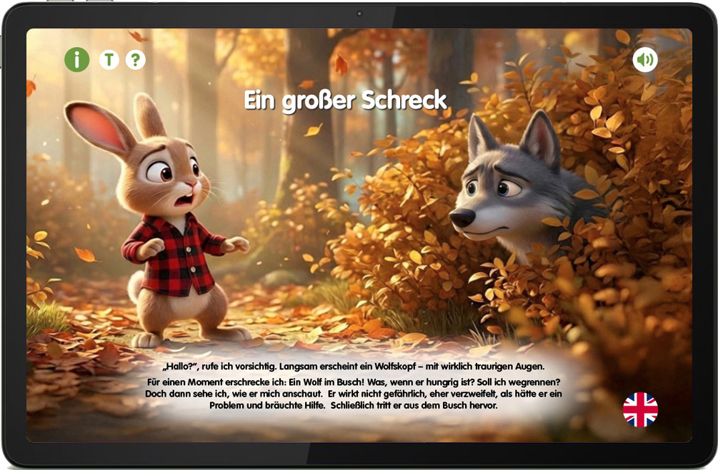 Edu Book — Story-Szene mit eingeblendetem Text