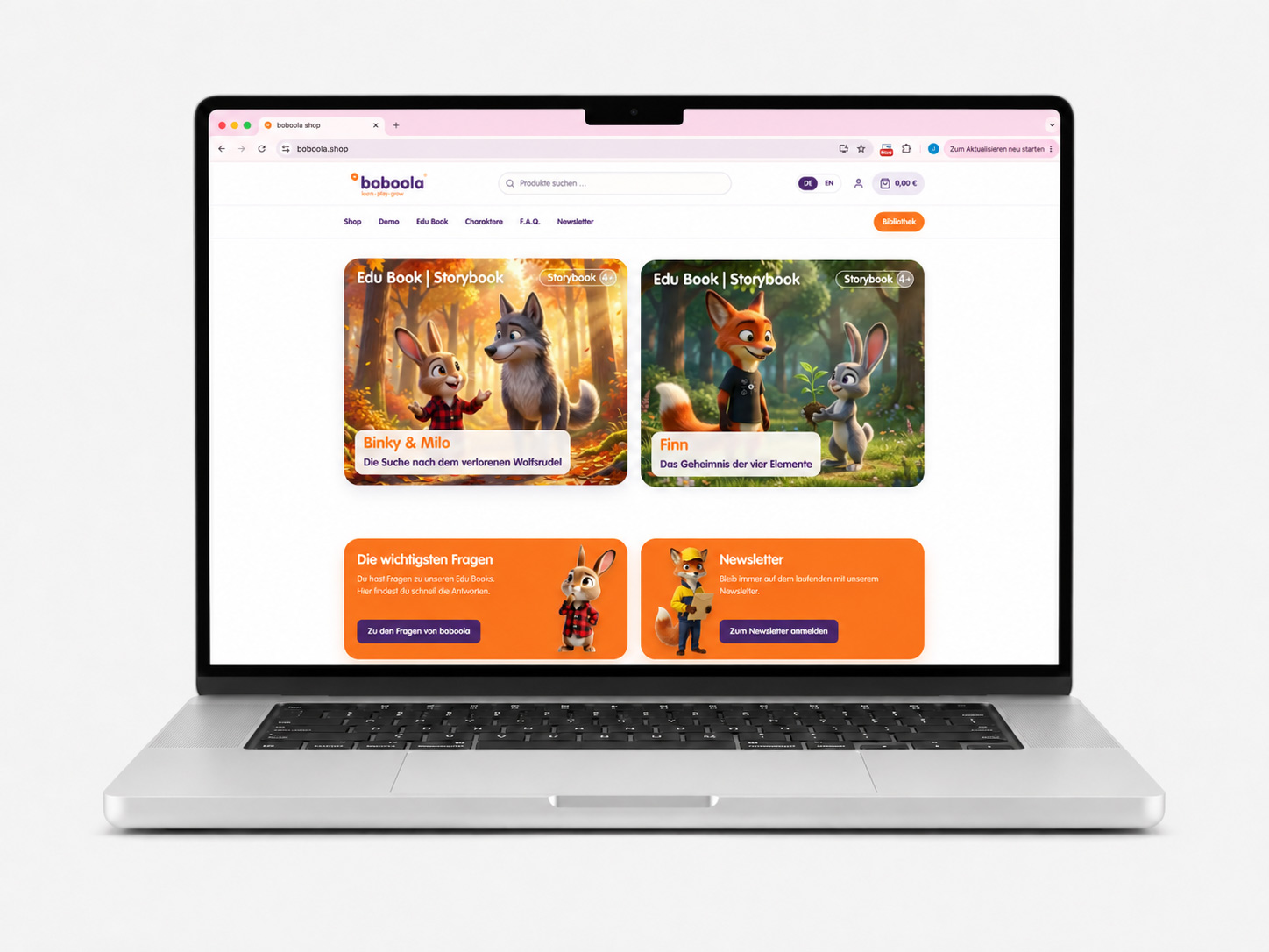 boboola Shop — Produktübersicht Storybooks Binky & Milo, Finn