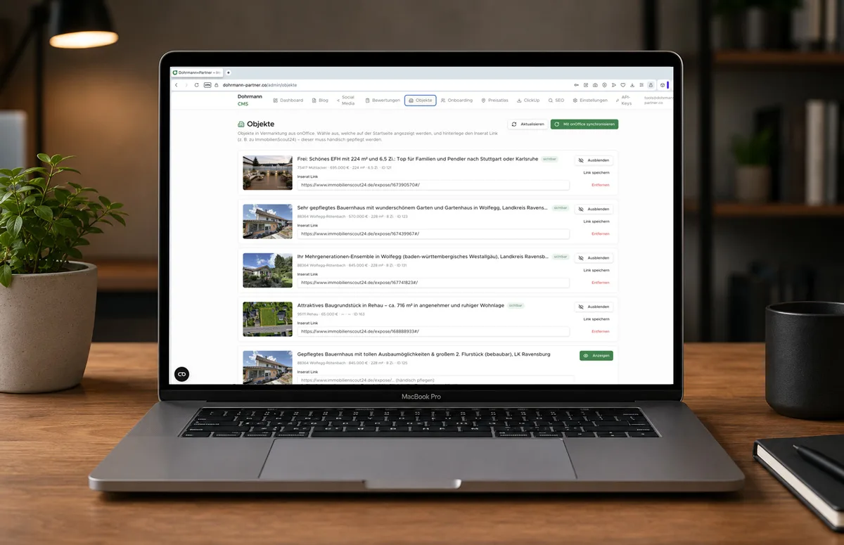 Admin-Backoffice — Objektverwaltung mit onOffice-Sync